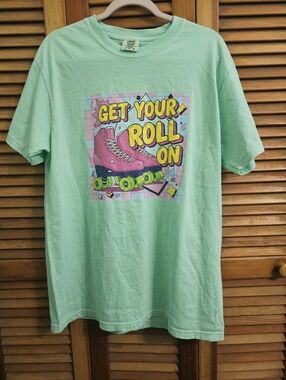 Comfort Colors Tee L NWT | “Get Your Roll On” Retro Roller Skate Shirt
